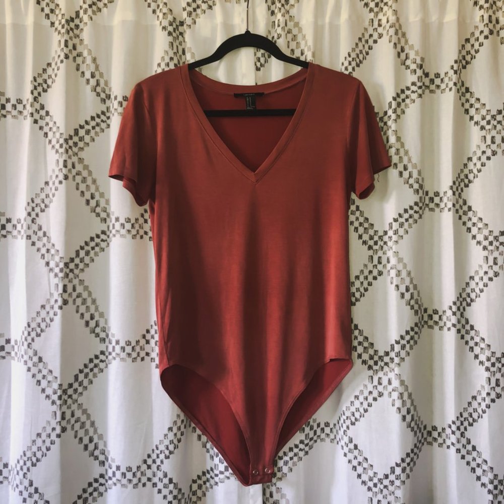 Rust Forever 21 V Neck Bodysuit